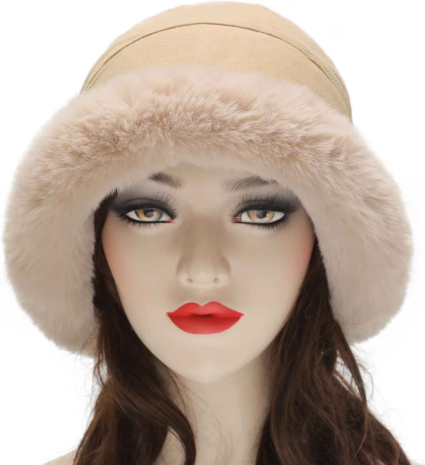ZLYC Women Winter Furry Bucket Hat Rolled Brim Faux Fur Cloche Hat with Fleece Lining - Image 8