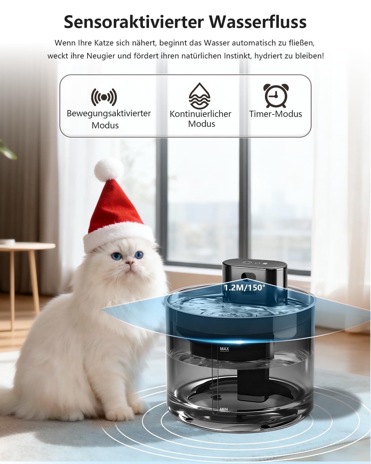 Fuente para Gatos sin Cable: 3.5L Bebedero Gatos con Sensor de Movimiento, 5000mAh Dispensador Agua Mascota con Bateria Recargable, Inoxidable Bandeja para Beber