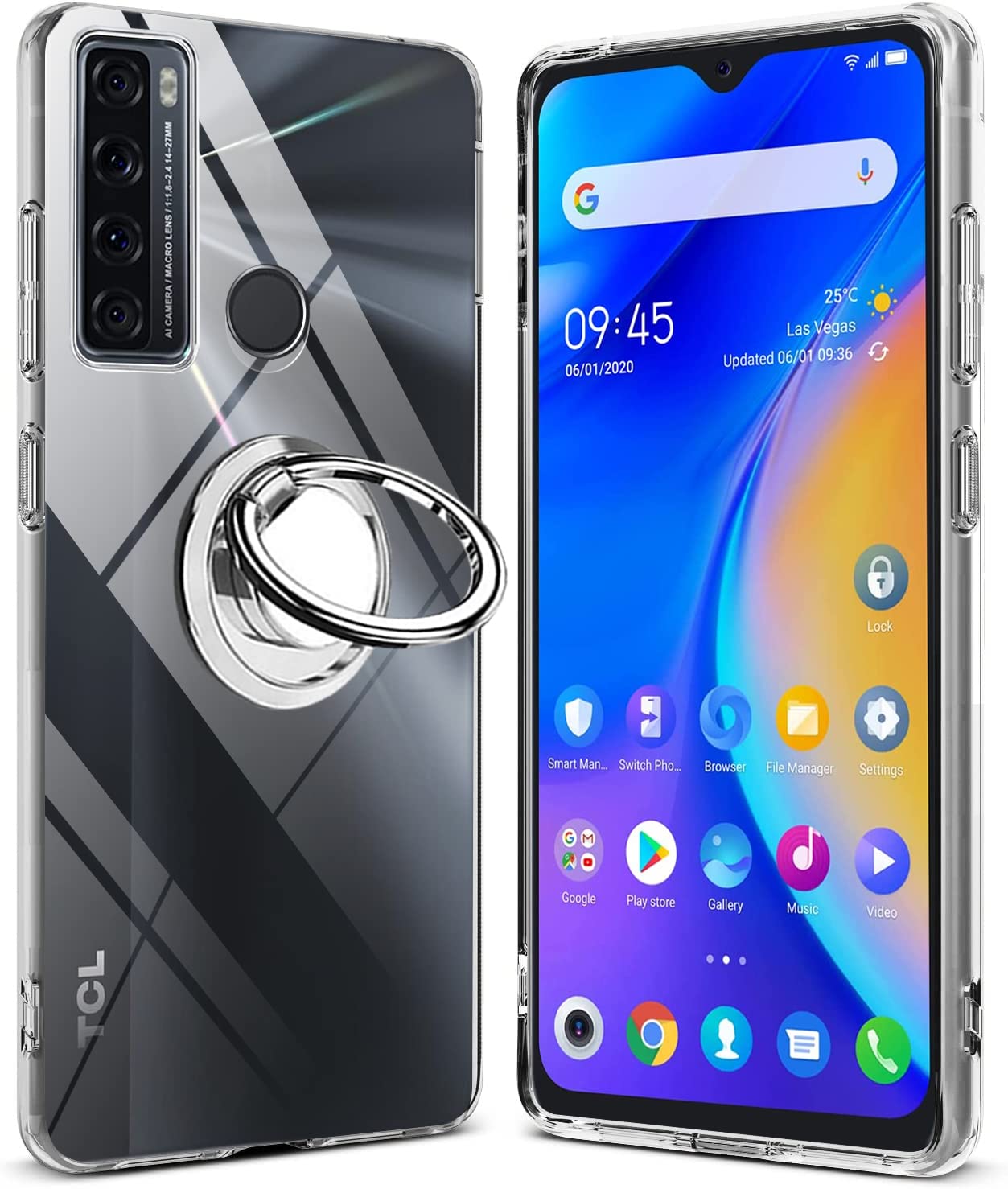 Case for Alcatel TCL 4X 5G (T601DL) / TCL 20 A 5G Phone Case Clear with Ring Kickstand,Protective Soft TPU Shock -Absorbing Bumper Shockproof Phone Case for TCL 4X 5G (T601DL) / TCL 20 A 5G (Clear)