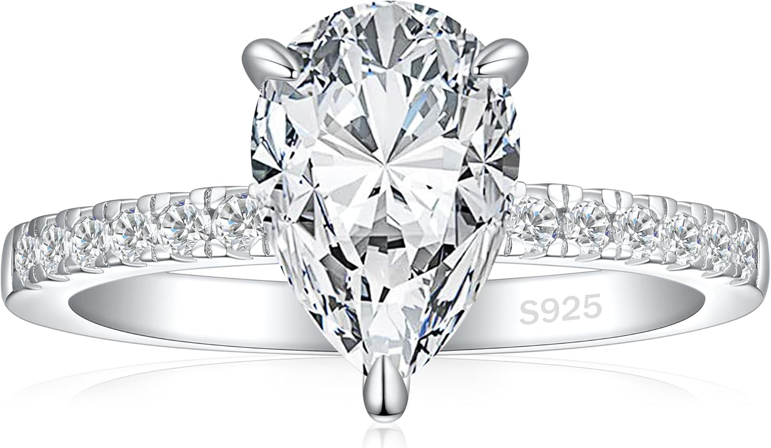 2CT 925 Sterling Silver Engagement Rings for Women Pear Cut Solitaire Cubic Zirconia Wedding Promise Rings for Her Size 4-10