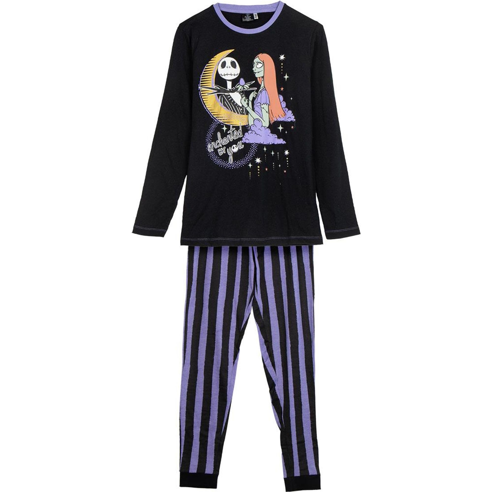Nightmare Before Christmas Winter Pyjamas - Purple and Black - Size XS - Long Pyjamas Made in 220gsm 100% Cotton - Jack and Sally Print - Original Product Designed in Spain, Purple and Black, XS