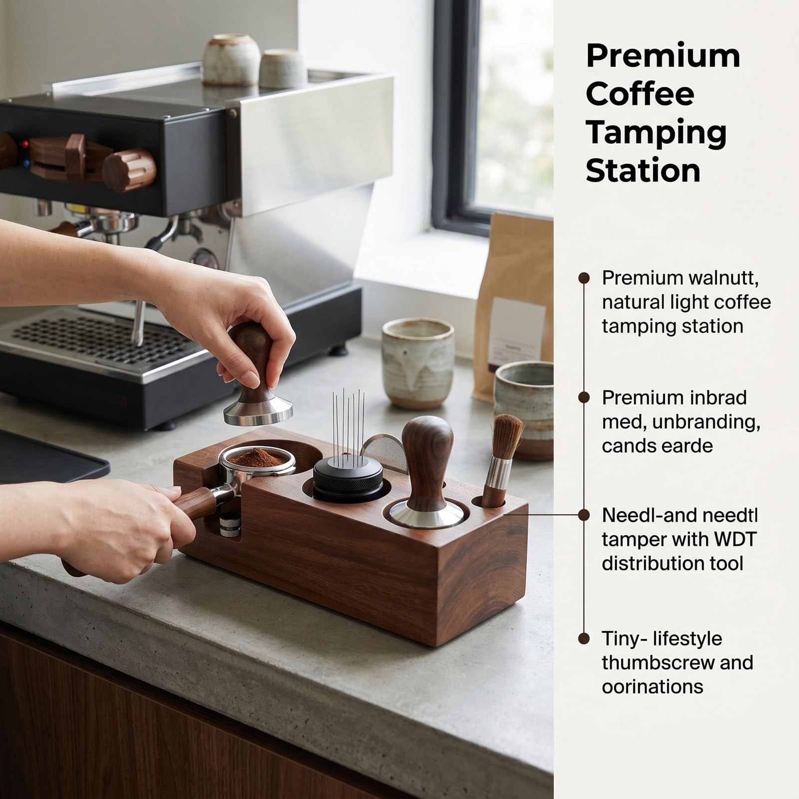 Naroote 51 Mm 53 Mm Espresso-Tampingstation, Walnuss-Kaffeezubehör-Organizer mit Effizienter Aufbewahrung, Platzsparender und Rutschfester Basis für Heim-Baristas
