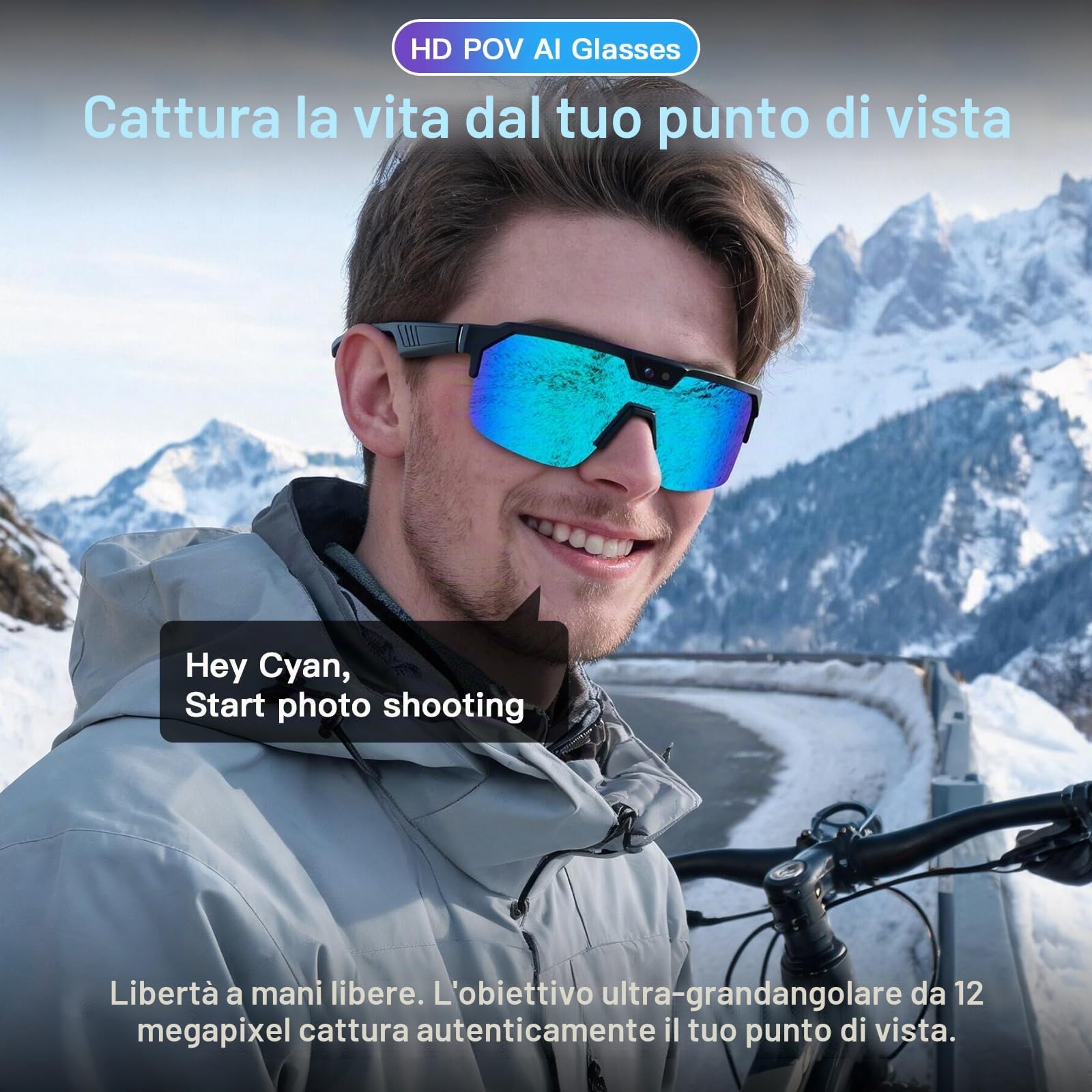 GenXenon Occhiali Intelligenti IA Con Camera, Occhiali-Camera 8 MP Con Registrazione Video, Occhiali Smart Con Altoparlanti Open-Ear, Occhiali Da Sole Con Fotocamera Per Ciclismo, MTB E Trekking