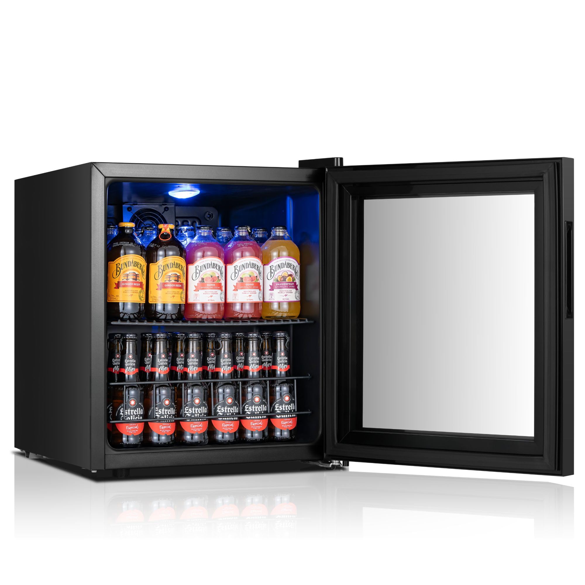 YEEGO Beverage Refrigerator, 65 Can Mini Fridge With Glass Door, Digital Temperature Control 34°F-54°F, Countertop Drink Cooler For Soda, Beer And Wine, Black on Fridge.com - View 2