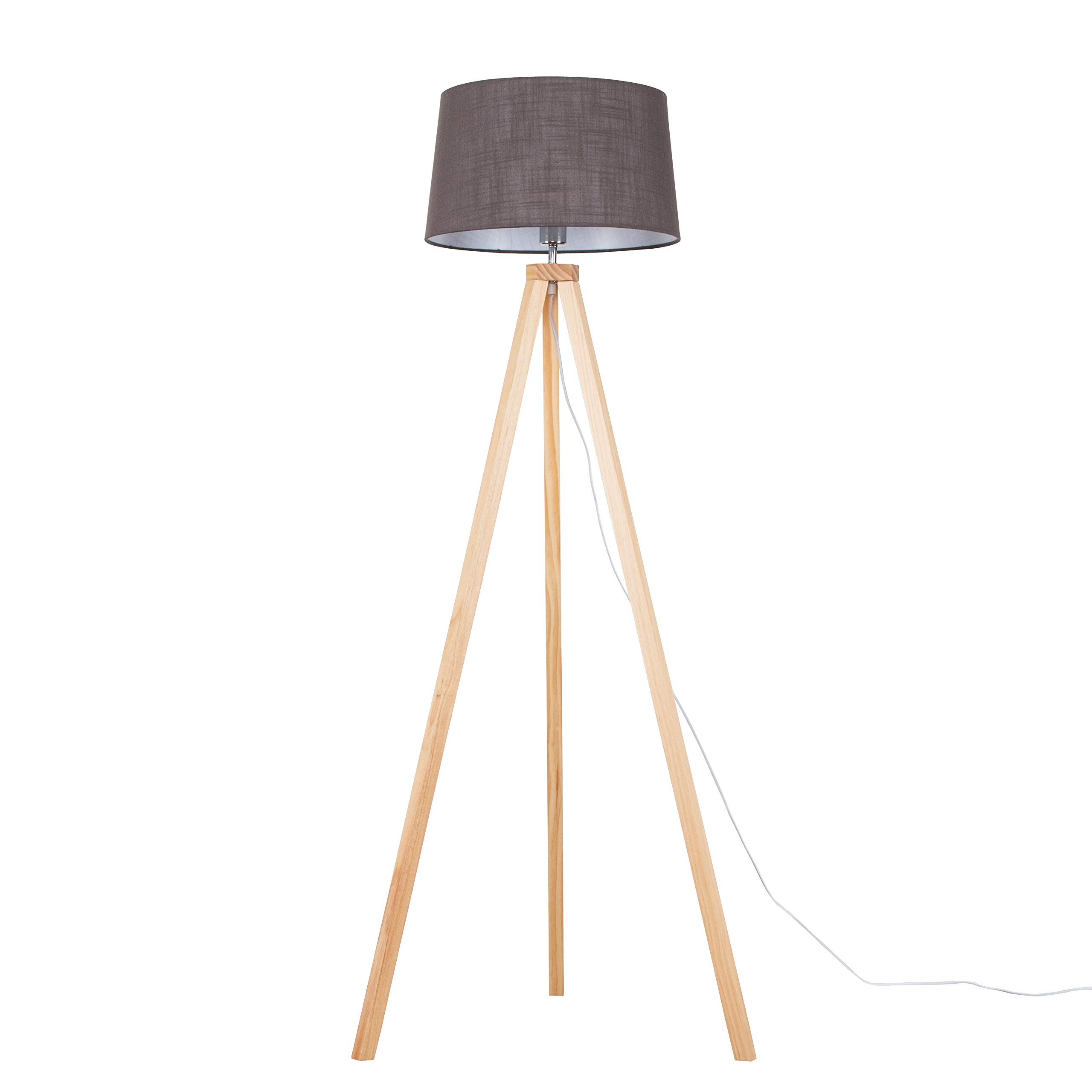 Valuelights Grey Barbro Light Wood Tripod Floor Lamp With Linen Tapered Shade In