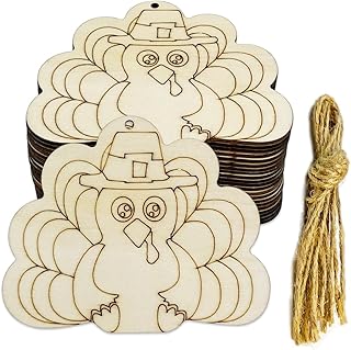 30 Pcs 4 Inch Wood Turkey Cutouts Unfinished Wooden Thanksgiving Cutouts Blank Wood Turkey Shape Signs Slices Wood Fall Cutouts to Paint for DIY Crafts Autumn Thanksgiving Party Decor