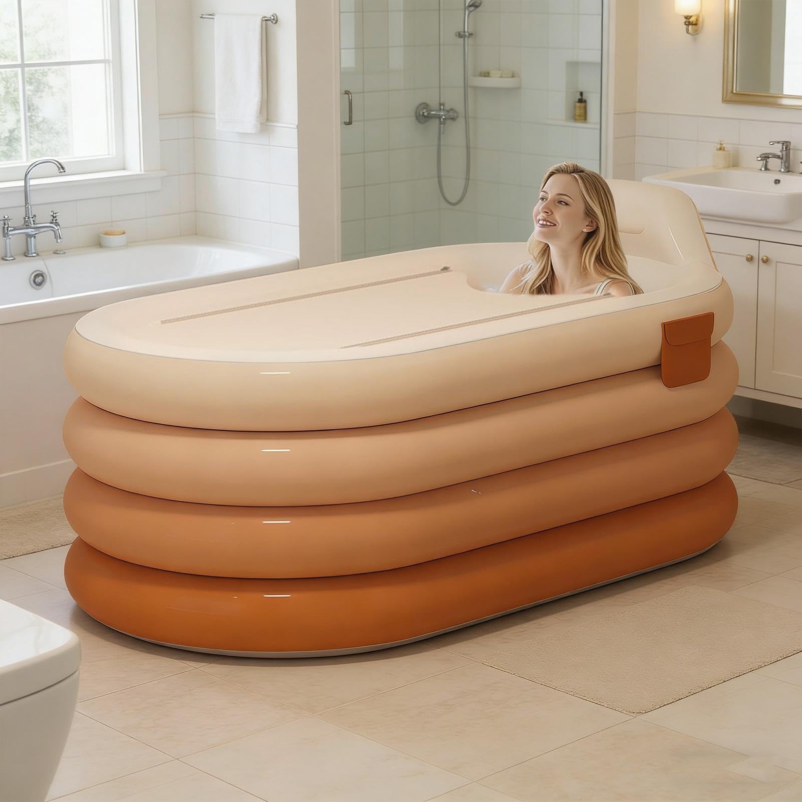 Bañera Inflable Cubo Portátil para Lavar el Cuerpo con Bomba de Pie