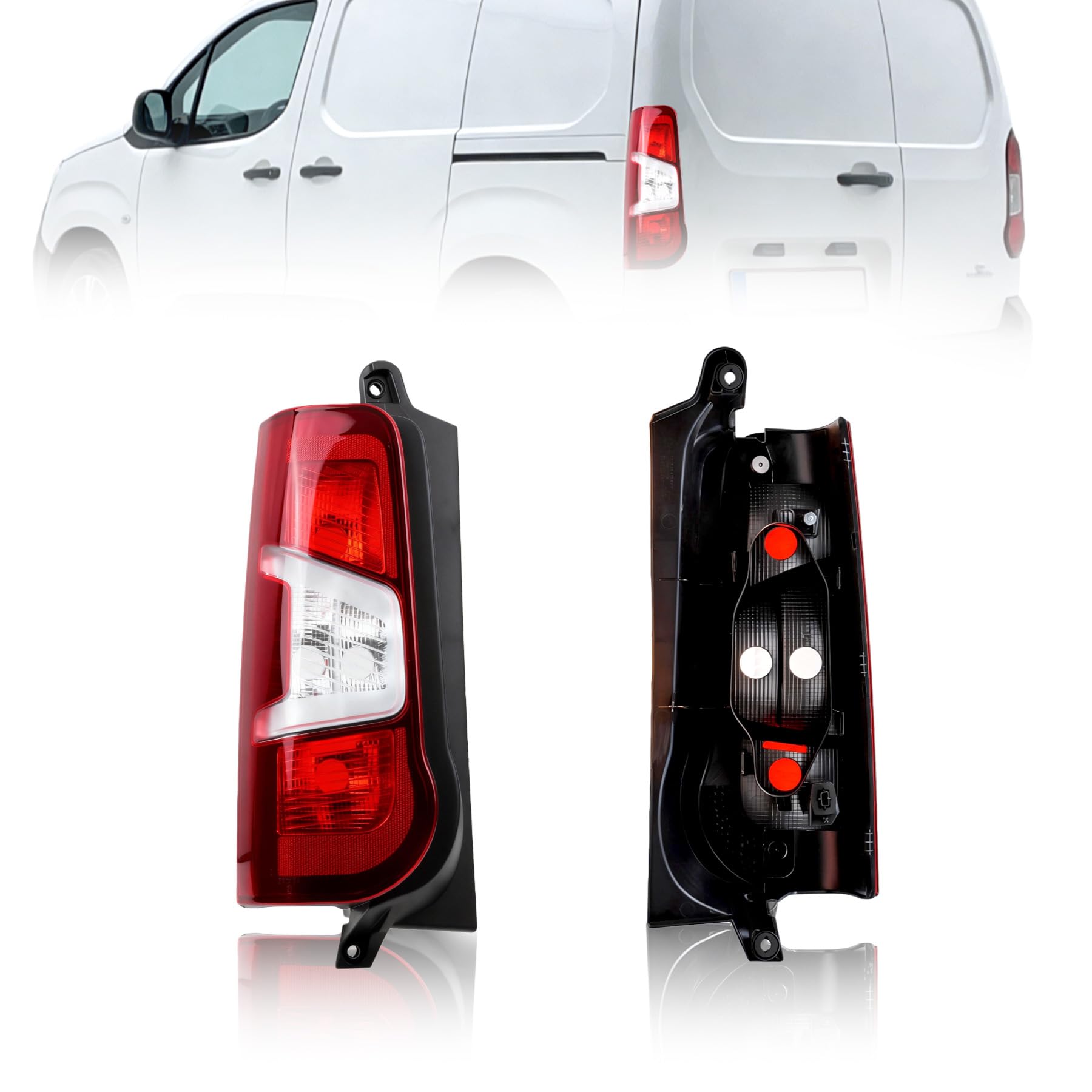 Feu Arrière Gauche pour Berlingo/Partner K9, Combo X19, Rifter de 2018, Proace City de 2019 (2 Portes Arrière), Sans Support de Lampe, E-Mark