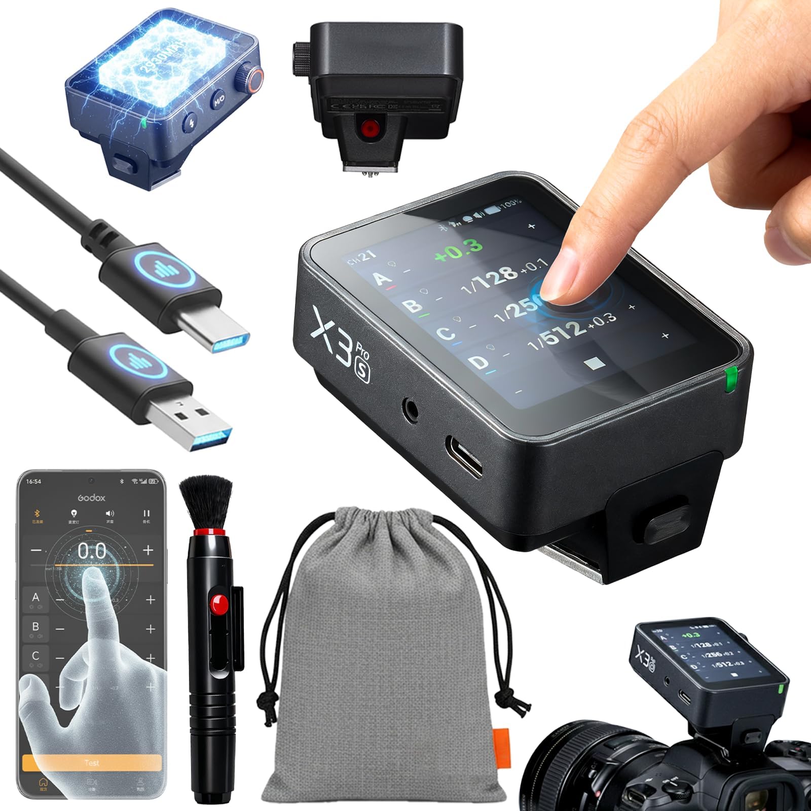 Godox X3 Pro X3PRO-S TTL Funk-Blitzauslöser für Sony, Wireless X System | 2.4GHz Bluetooth & APP Steuerung, Touchscreen, HSS, Shutter Control, USB-C Schnellladung, Kompakter Funk-Trigger