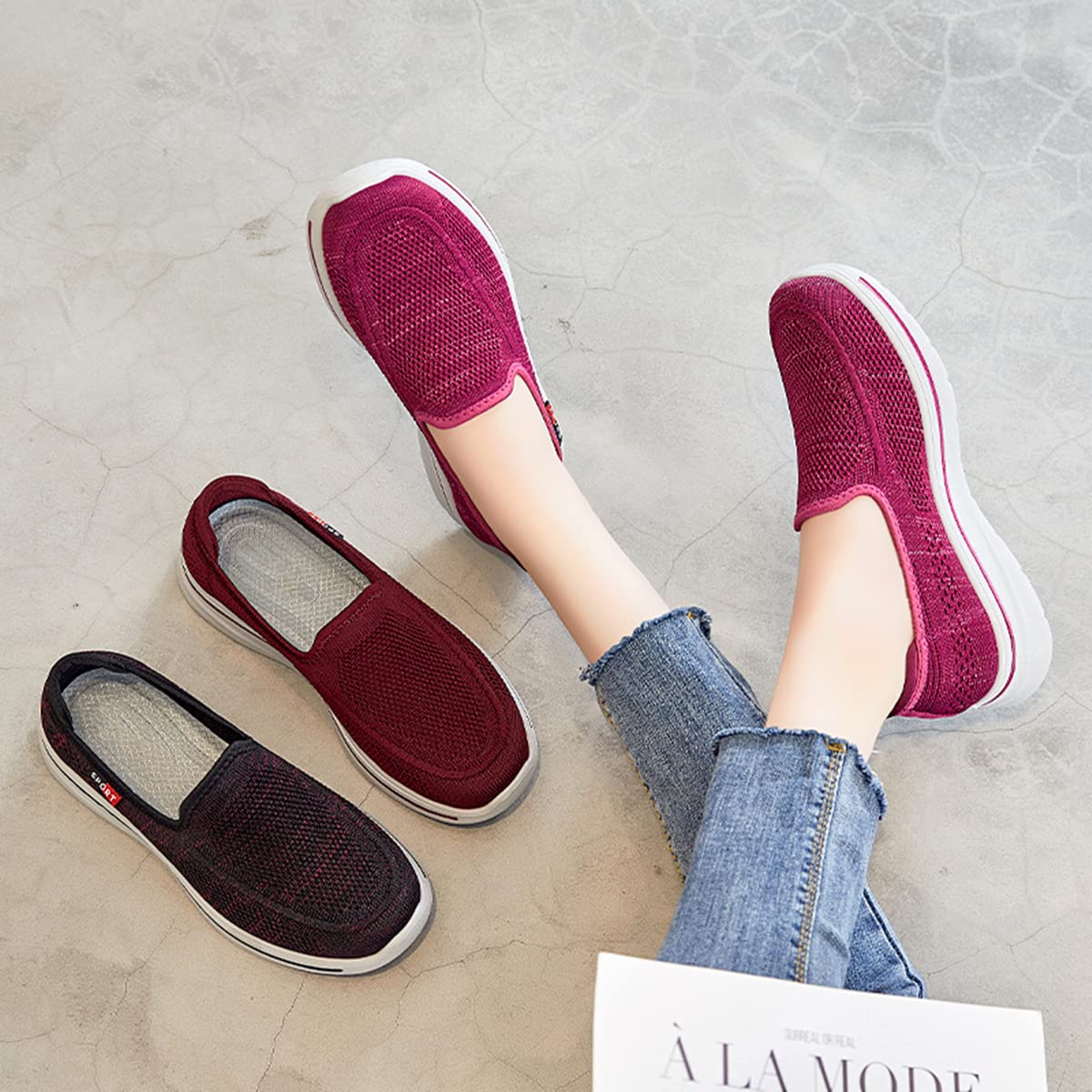 Damskie oddychające wsuwane buty do biegania, niskie buty tenisowe na co dzień lekkie trampki do chodzenia moda siatka antypoślizgowe buty do sukienki