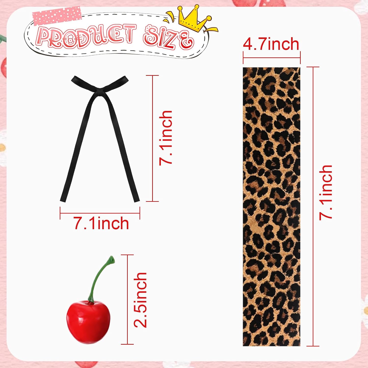 35 Pcs Leopard Cherry Cake Decorations Non-Edible Cardboard Cheetah Cake Wrap Border Bow Toppers and Artificial Cherry for Birthday Wedding Summer Party Decorations(Black)