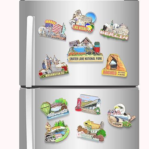 Miniatura 4 de Imán del parque nacional del lago del cráter de los E.E.U.U. Imán del refrigerador de madera 3D monumentos de viaje coleccionables, decoración hecha