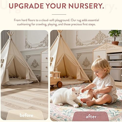 Miniatura 3 de Lahome - Alfombra redonda bóhema de color rosa claro de 4 pies, alfombras pequeñas circulares lavables para dormitorio de niños, alfombra circular