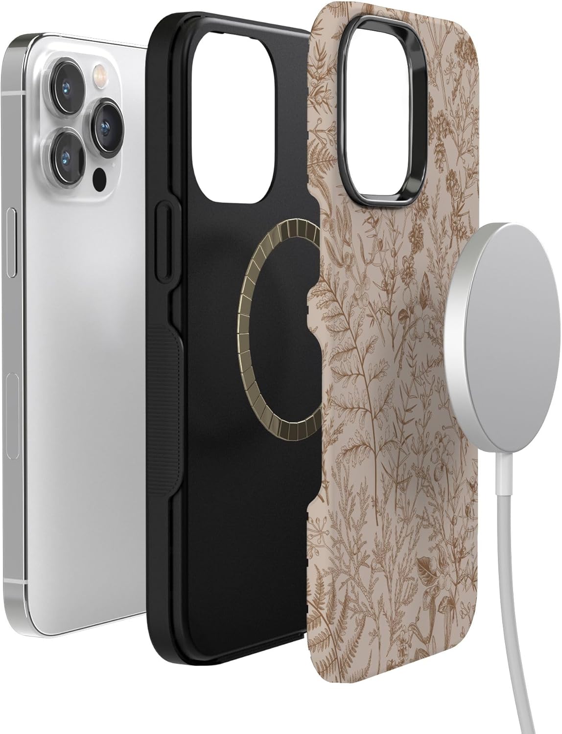 Casely iPhone 14 Pro Max Case | Beige Garden | Neutral Floral | Bold Protective Design | Compatible with MagSafe