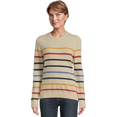 L.L.Bean Classic Cashmere Sweater Crewneck Stripe natural multi stripe