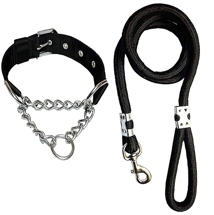 Smart Doggie? Dog Belt Combo of Rope with Choke Collar 1inch Lengthy Dog Collar & Leash for Medium Dogs (Black)