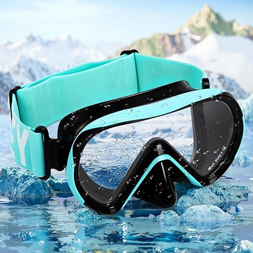 Miniatura 6 de Gafas de natación para niños (2 unidades), correa de tela elástica, máscara de buceo de vidrio templado de 180, gafas de esnórquel para niños de 6 a