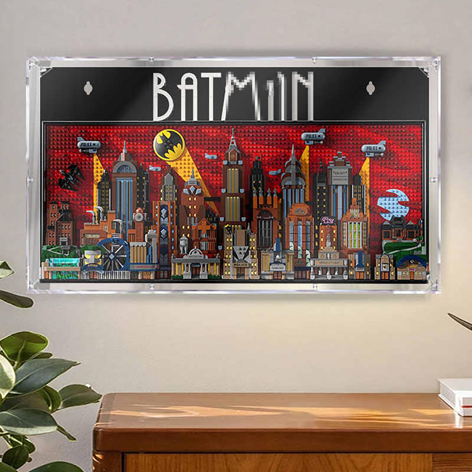 For L-go Gotham City display box 76271 Batmen anima-ted version of acrylic building blocks dust box hanging on the wall(Models not included) ((S-grade screw door type) Wall-mounted 3mm type)