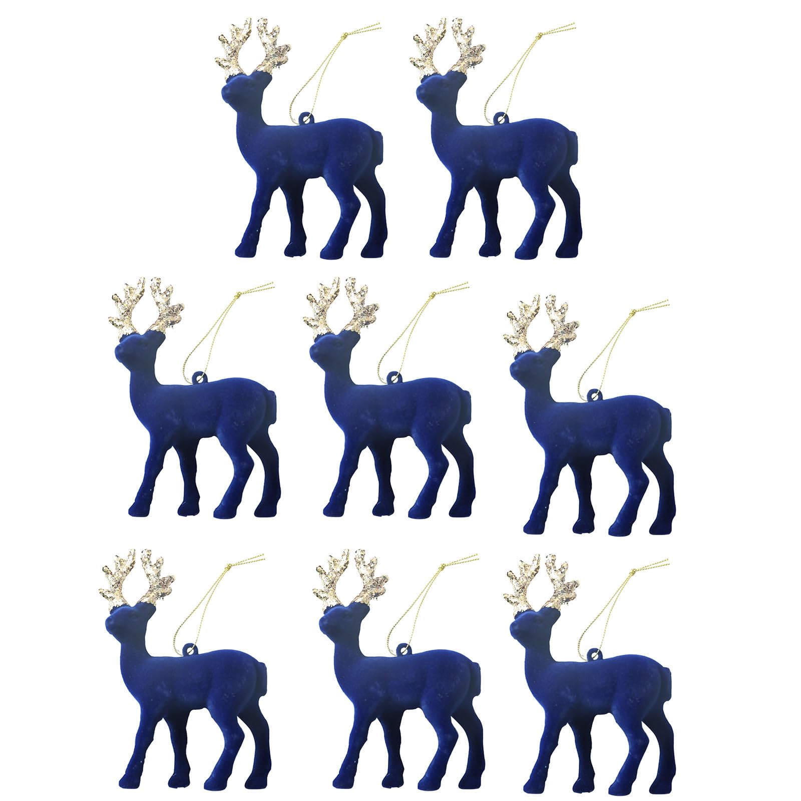 8pcs Christmas Reindeers Ornament Flocking Hanging Baubles with Lanyard Deer Shaped Figurines for Festives Decoration PVC Reindeers Statues