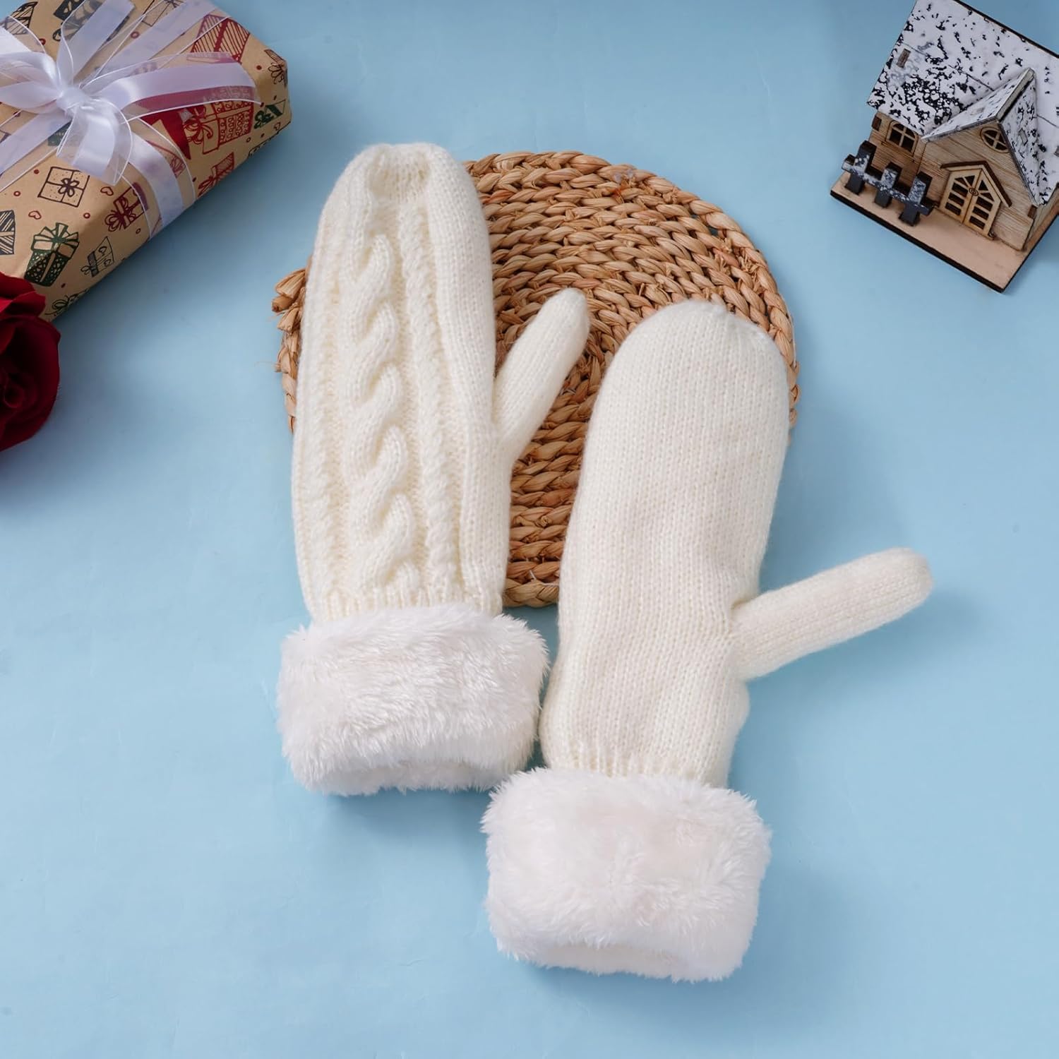 hoyuwak Women's Knit Gloves - Warm Thick Fuzzy Mittens for Cold Weather Outdoor Play & Home - Image 7