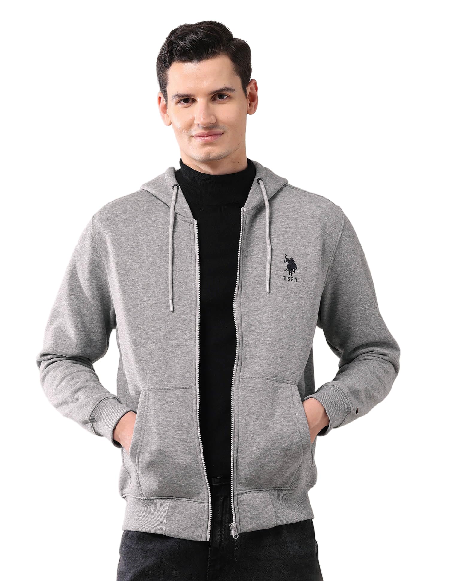 u.s. polo assn. Men's Grey Solid Hooded Neck Long Sleeve Casual Cotton Regular Fit Sweatshirt-picture-43