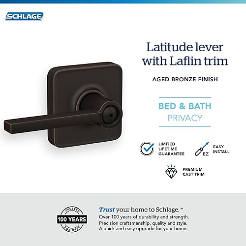 Miniatura 340 de Schlage Latitude F10 LAT 622 CEN Manija de paso con roseta Century, para pasillo y armario, negro mate Mate negro