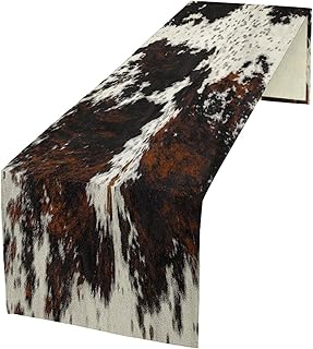 Cow Skin Print Table Runner, Cotton Linen Rustic Cottage Country Farm An...