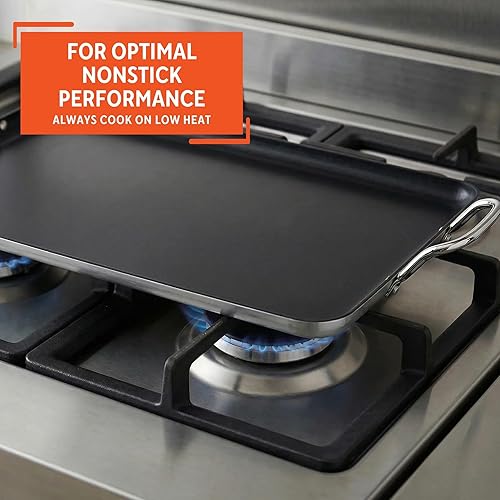 Miniatura 2 de IMUSA Plancha antiadherente de cerámica para estufa con doble quemador con asas de metal, 19 pulgadas, negro