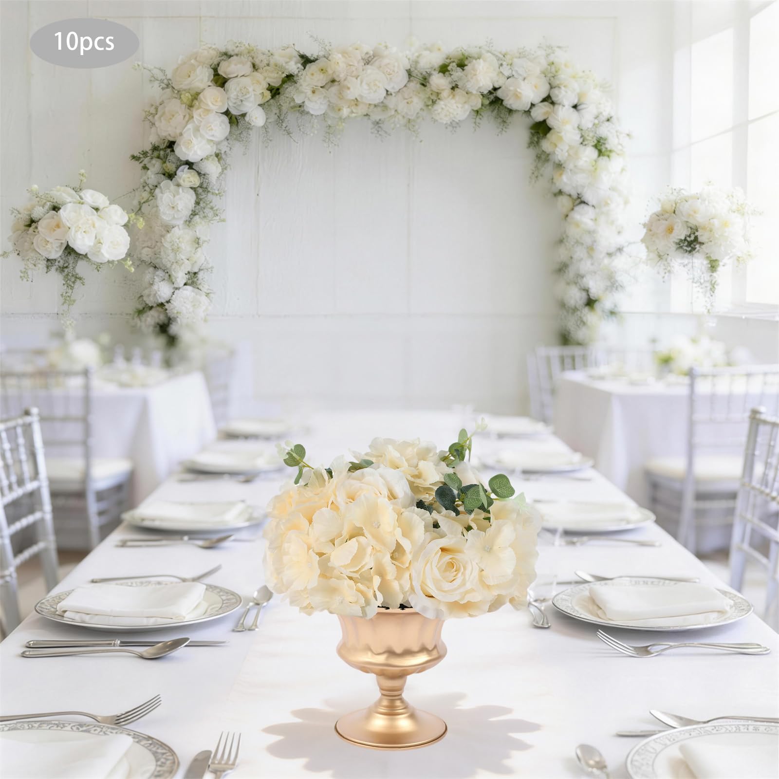 Künstliche Rosen Blumenkugeln 10 Stück 40cm Champagner, Hochzeit | Stoff & Kunststoff, 40x20cm, Basis 20cm, für Tisch & Wand, pflegeleicht, wiederverwendbar, Hochzeitsdeko, Partydeko, Geschenk