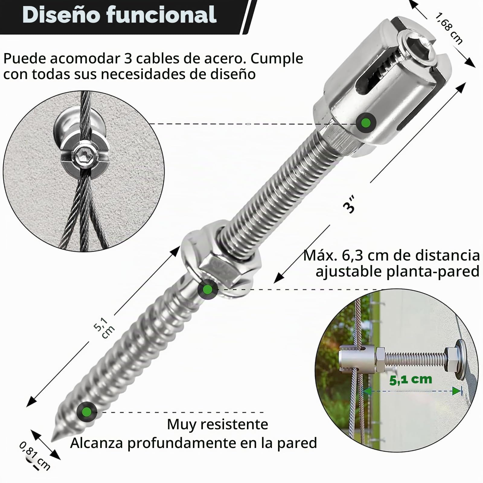 Enrejado de Acero Inoxidable para Plantas trepadoras, Kit de Enrejado de Alambre de Acero Inoxidable, con Soportes de Pared y Cable de Acero de 3 mm (16 Soportes, 24 m de Cuerda)