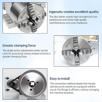 CNCTOPBAOS K12-100mm CNC Router Milling Machine Rotational Axis A 4th Axis Rotary Table 100mm 4 Jaw Chuck Dividing Head,MT2 65mm Tailstock Reducing Ratio 6:1 for CNC Engraving Machine