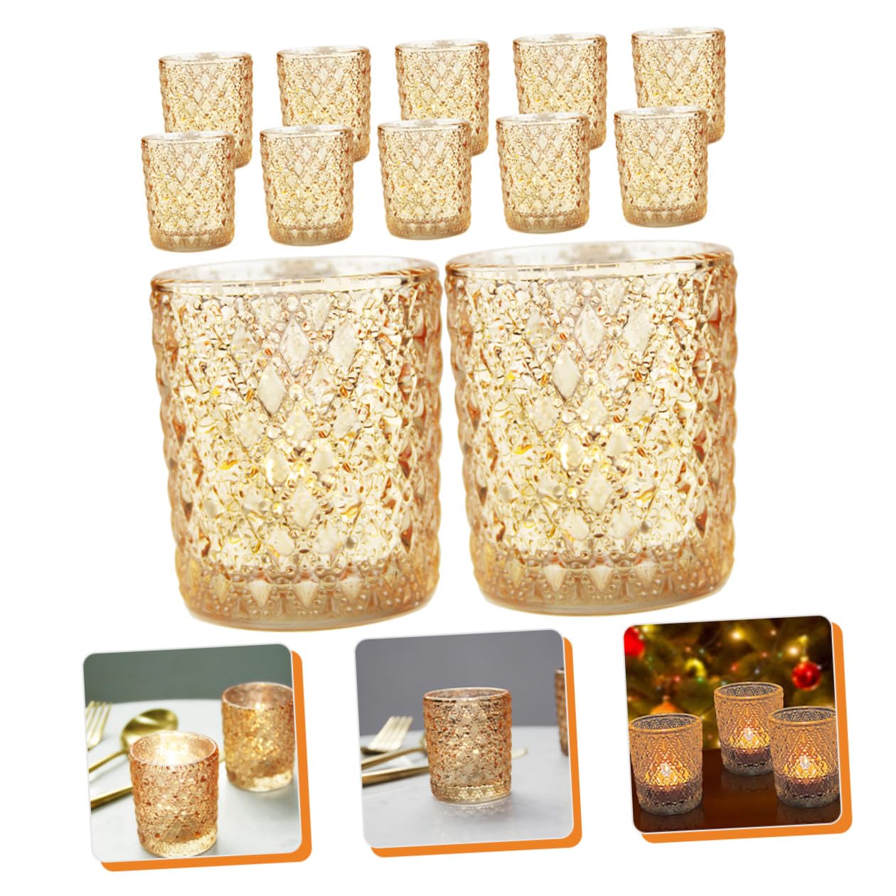 LALAFINA Bicchierini per Candele Design a Rilievo Europeo in Vetro Oro Set 12 Pezzi Portacandele Eleganti e Pratici per Vita Quotidiana e Eventi Speciali