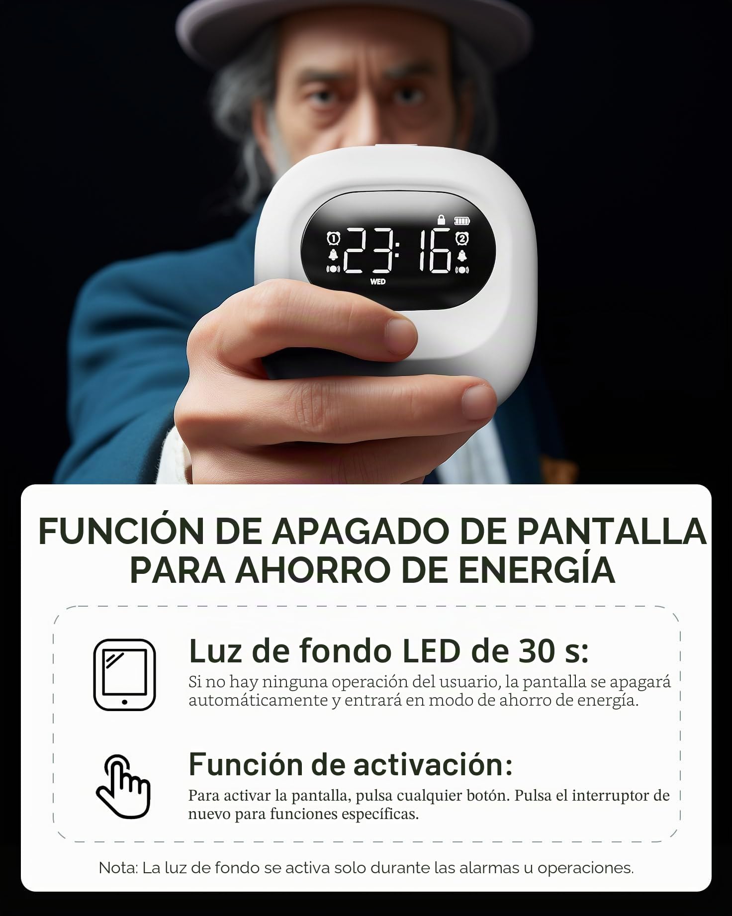 ROCAM Despertador con vibración para Personas Que Duermen Mucho, Funciona con Pilas, Volumen Ajustable en 5 Niveles, Alarma Doble/Fin de Semana, Snooze, 12/24H, DST, Reloj Digital portátil