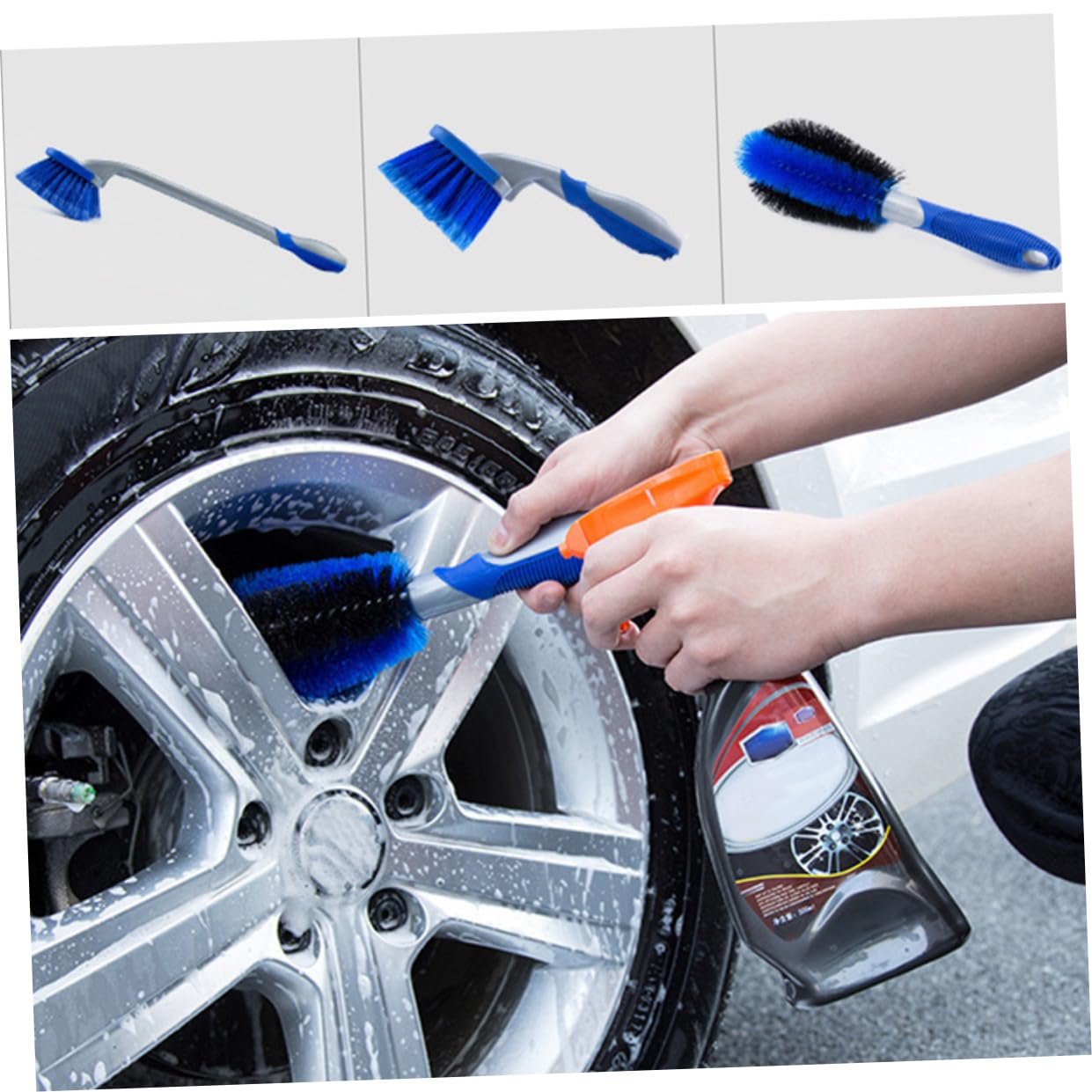 VALICLUD Kit de Brosses à Pneus 3 Pièces PVC PP Bleu pour Jantes
