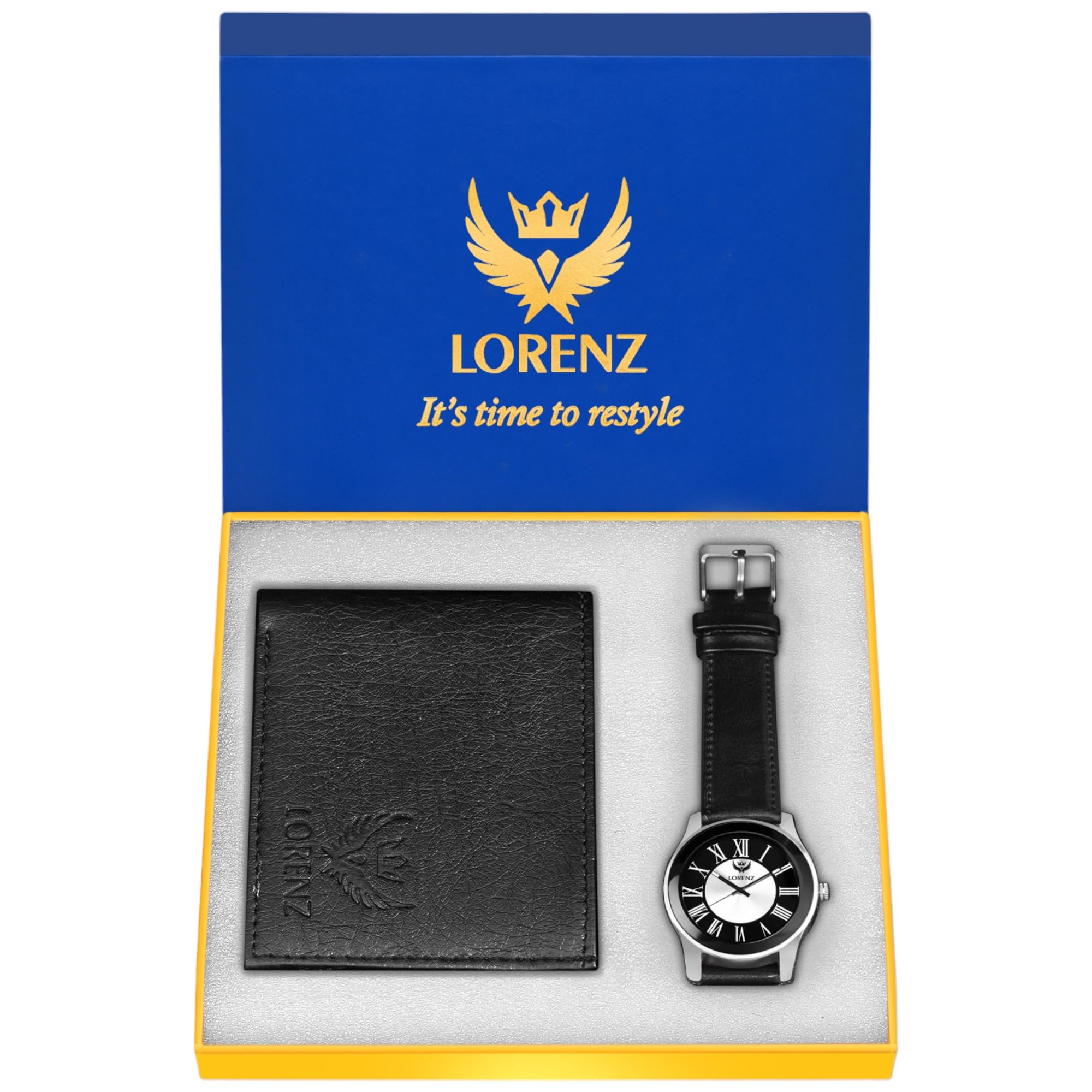 LORENZ Gift Set Combo of Black Analog Watch & Hi-Quality PU Wallet & Magnetic Gift Box for Men | CM-406WL-01 (B0B2DTKX5L) Amazon Price History, Amazon Price Tracker