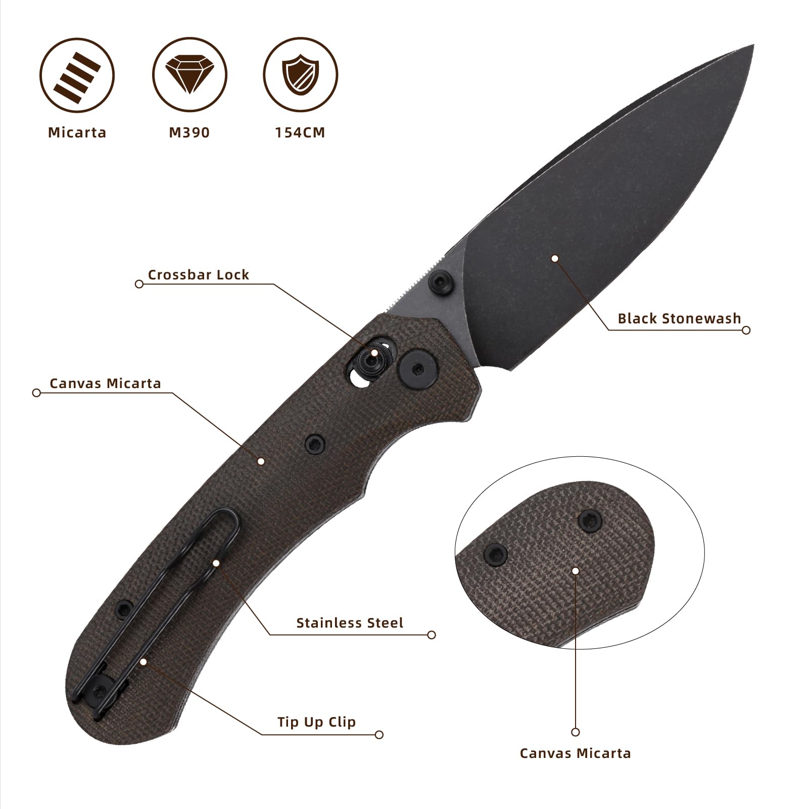 Klappbares Taschenmesser,3.31" 154CM Klinge,Erogonomischer Titan Griff,Jagd Überlebensmesser,EDC Messer für Jagd Camping Überleben Outdoor Angeln Wandern (Grün)