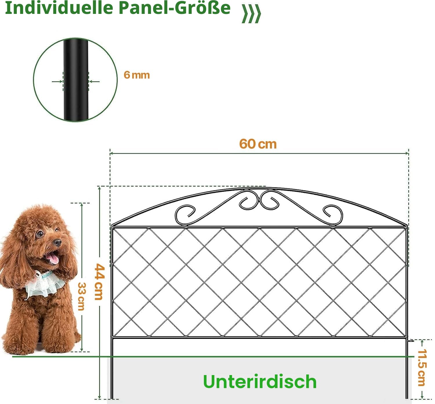 Thealyn Dekorative Gartenzaun 44cm (H) x 3m (L), Hundezaun Tier Barriere | Landschaft Fechten im Freien rostfrei Metall No Dig Fechten Grenze für Hof Terrasse Blumenbeet
