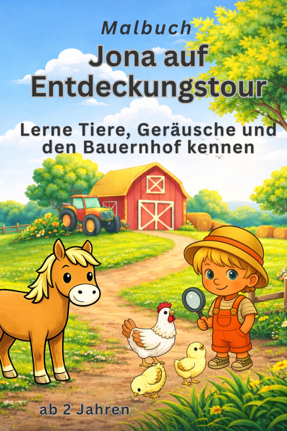 Jona auf Entdeckungstour: Bauernhof Malbuch ab 2 Jahren – Tiere entdecken, Geräusche lernen und Mitmachbuch für kleine Entdecke (Jona auf Entdeckungstour – Malbuch)