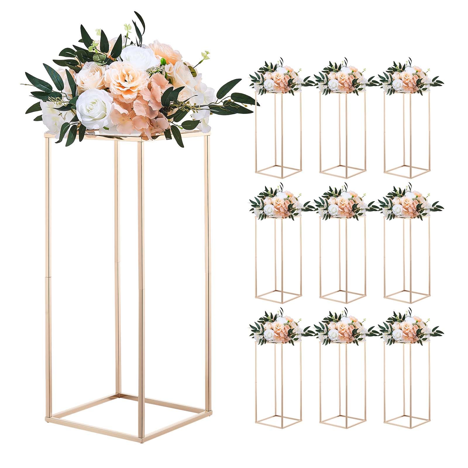 VEVOR Hochzeitsblumenständer 250x250x600mm, 10er-Pack Blumenhocker, Blumenständer mit Acrylablage, rechteckiger Pflanzenhocker für Hochzeiten, Partys, Geburtstage, Tischdekorationsständer, Roségold