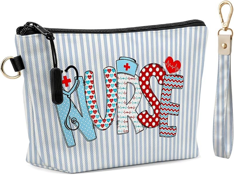 Fokongna Necessaire de maquiagem com pulseira porta-chaves Nurse Letter, Pacote com 2