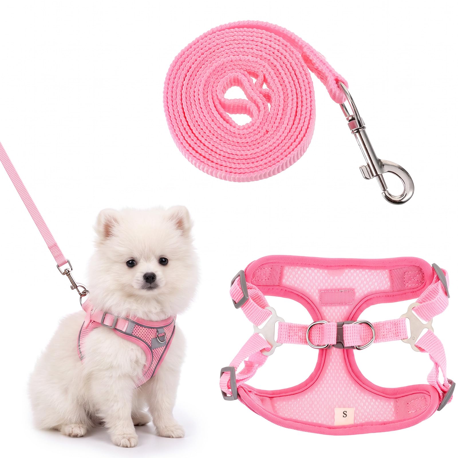 Matwsec Small Dog Harness Girl with Leash, Pink Harbess Adjustable No Pull