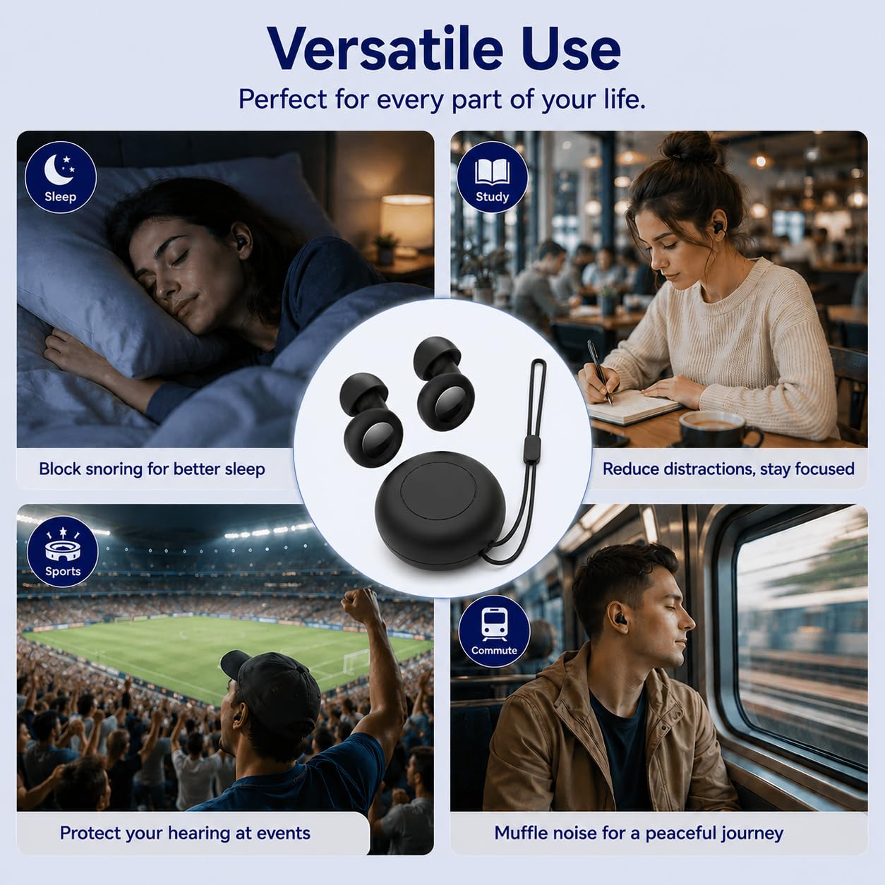 Tappi Orecchie Dormire, Protezione Uditiva, Tappi per Orecchie Antirumore, Silicone Auricolari Ultra Morbidi e Riutilizzabili Antirumor, per Festival, Dormire, Viaggiare, Lavorare, Studiare, Nero