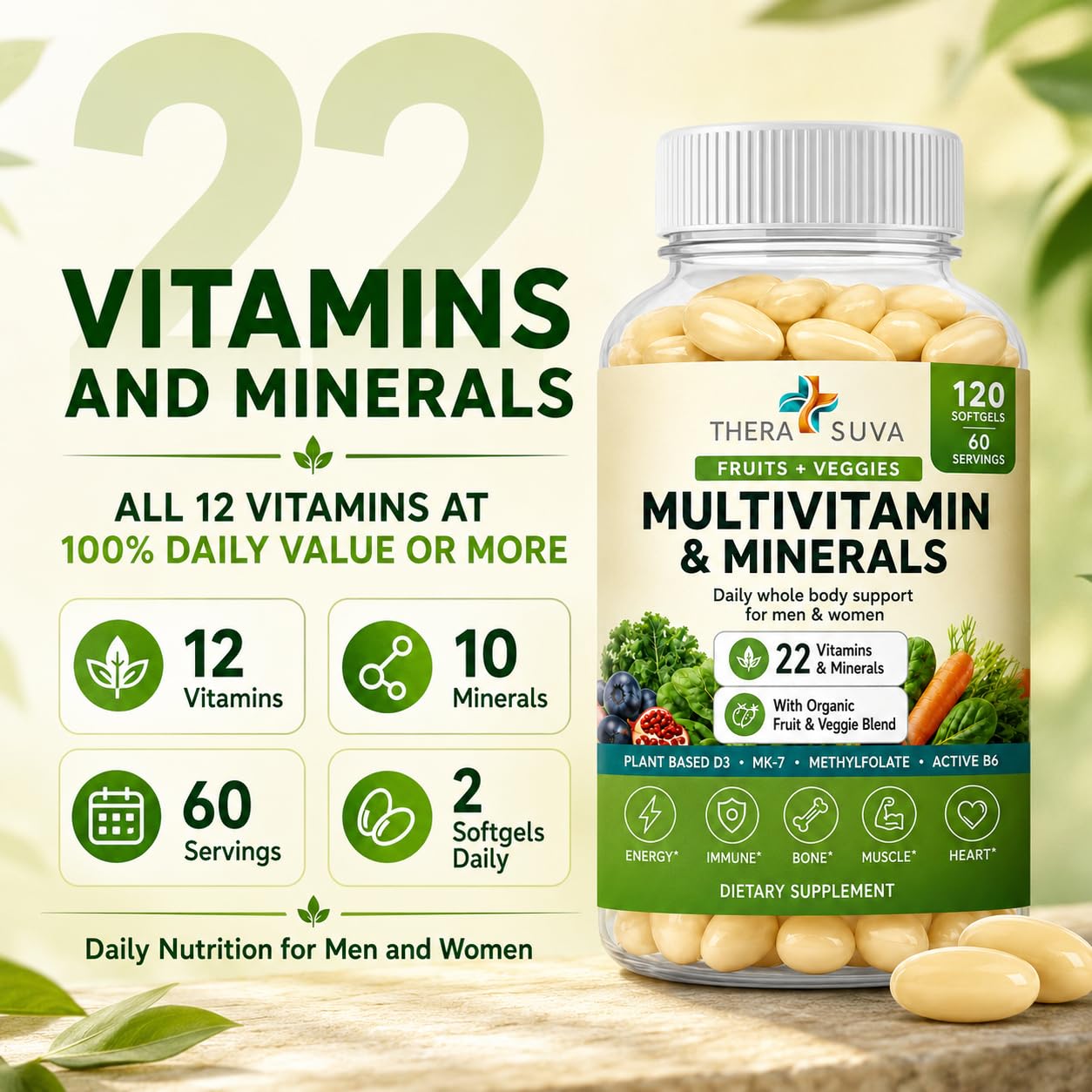 All Natural Multivitamins & Minerals Daily Men & Women 120 Veggie Softgels — Amazon image 2