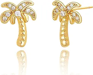 FETTERO Stud Earrings for Women - 14K Gold Plated CZ Hypoallergenic Earrings Studs Dainty Black CZ Leaf Gold Earrings for Women Trendy Statement Jewelry