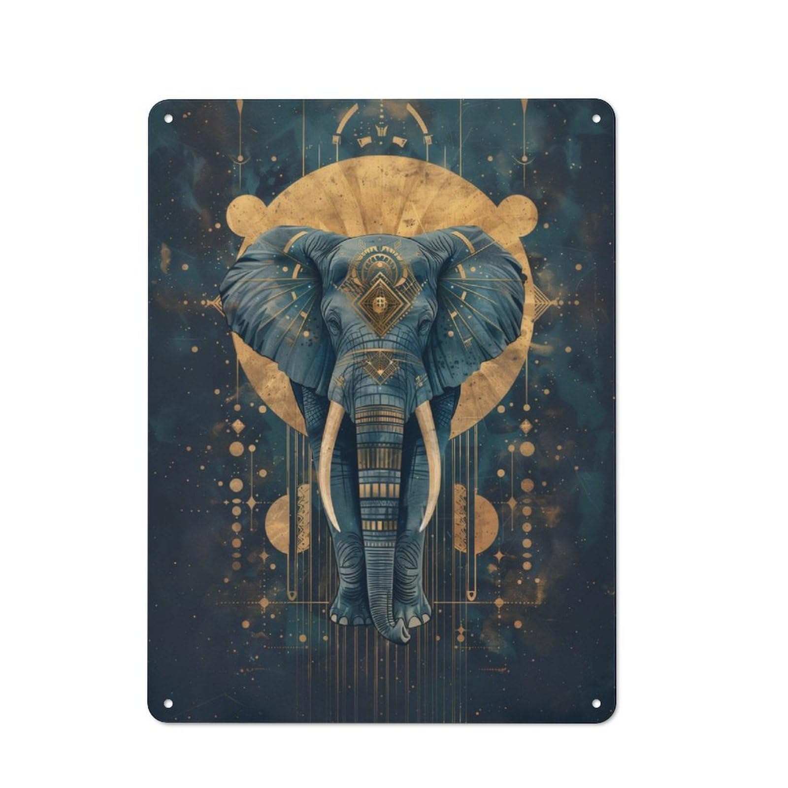 Junmoney Geometric Elephant Metal Sign 40X30cm With For Workshop Wall, Rustic Decor, For Garage, Workshop And Man Cave Decoration