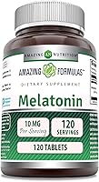 Vista 1 de Amazing Formulas - Suplemento de melatonina de 10 mg, 120 comprimidos, sin OMG, sin gluten, fabricado en Estados Unidos