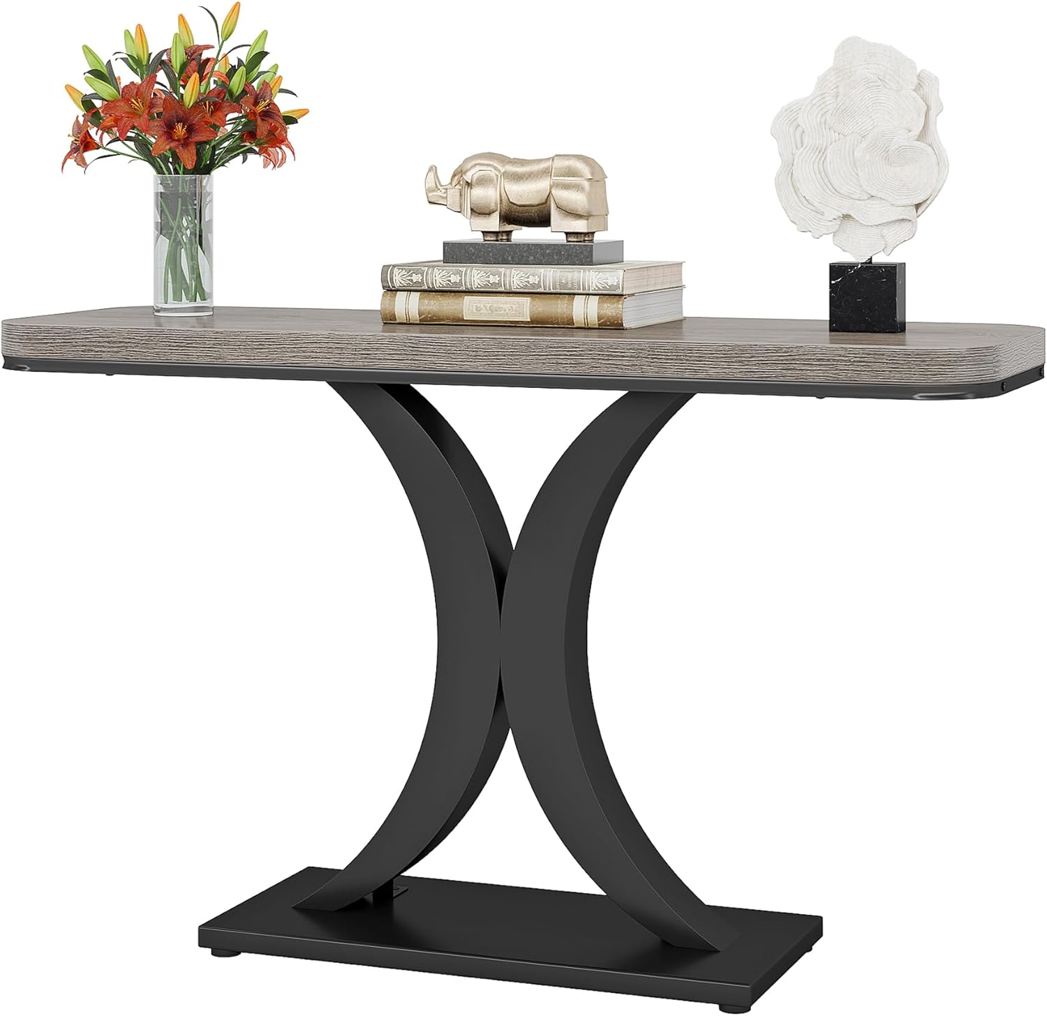 LITTLE TREE Industrial Entryway Console Table, Compact Foyer Hallway Accent Table for Small Space Grey Small