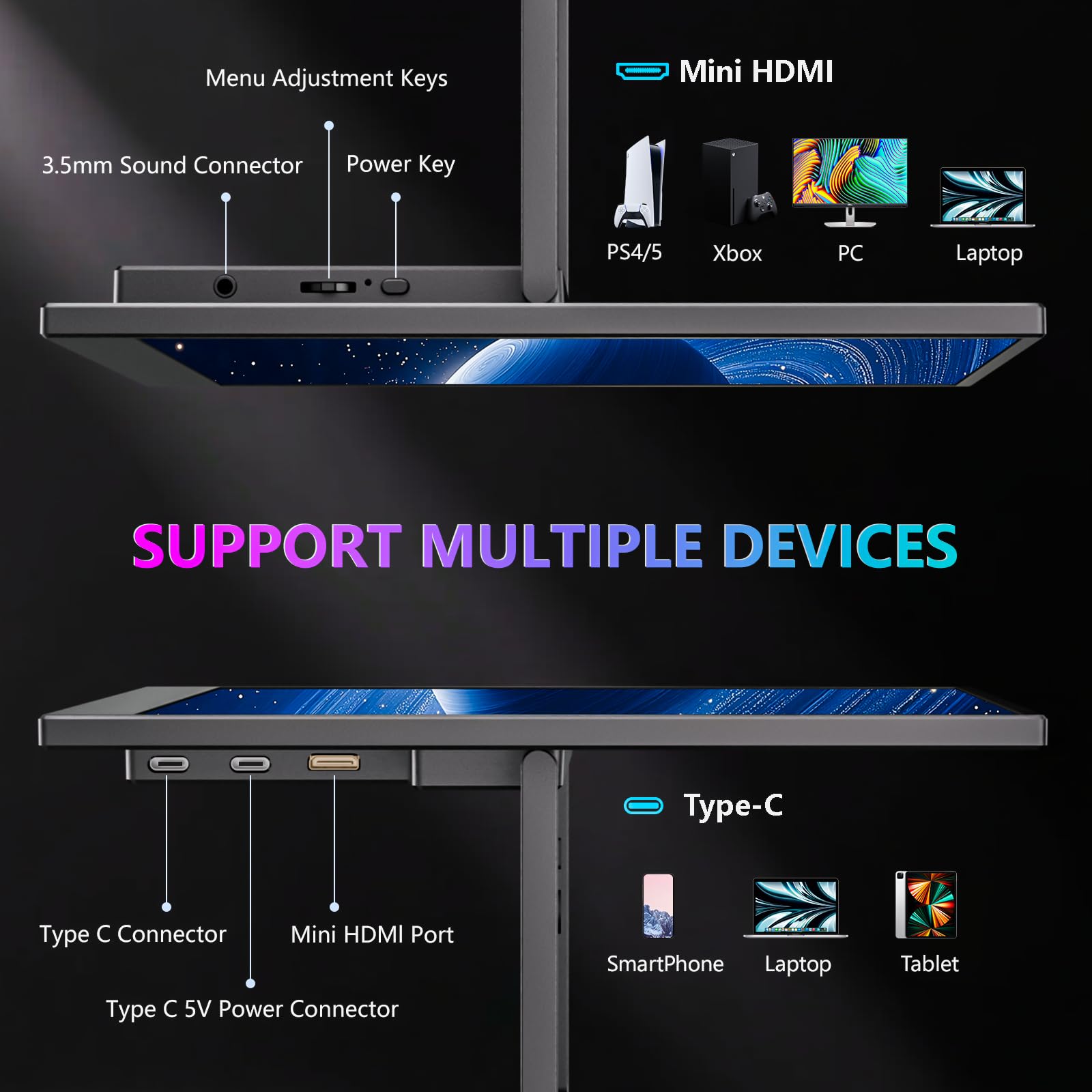 WUAWE Przenośna podpórka na monitor 35.6 cm ultra cienka do GEEKOM drugi ekran do laptopa, komputera, telefonu, Xbox, PS4/PS5, przełącznika