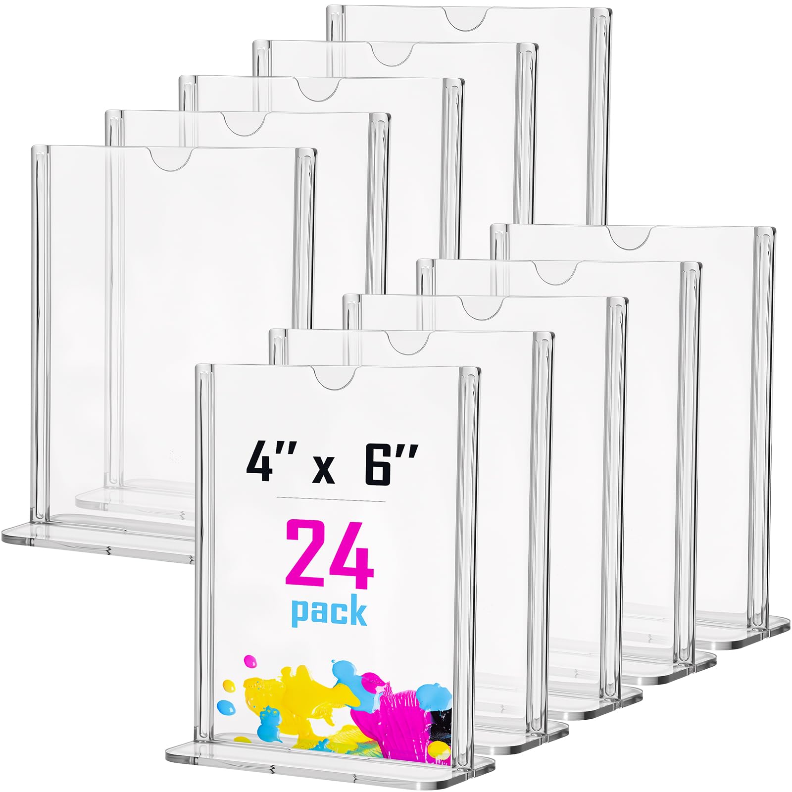Vicenpal Acryl-Schilderhalter, 10,2 x 15,2 cm, transparent, doppelseitig, T-Form, Kunststoff, Menüständer für Hochzeit, Party, Büro, Geschäft, Hotel, Restaurants, 24 Stück