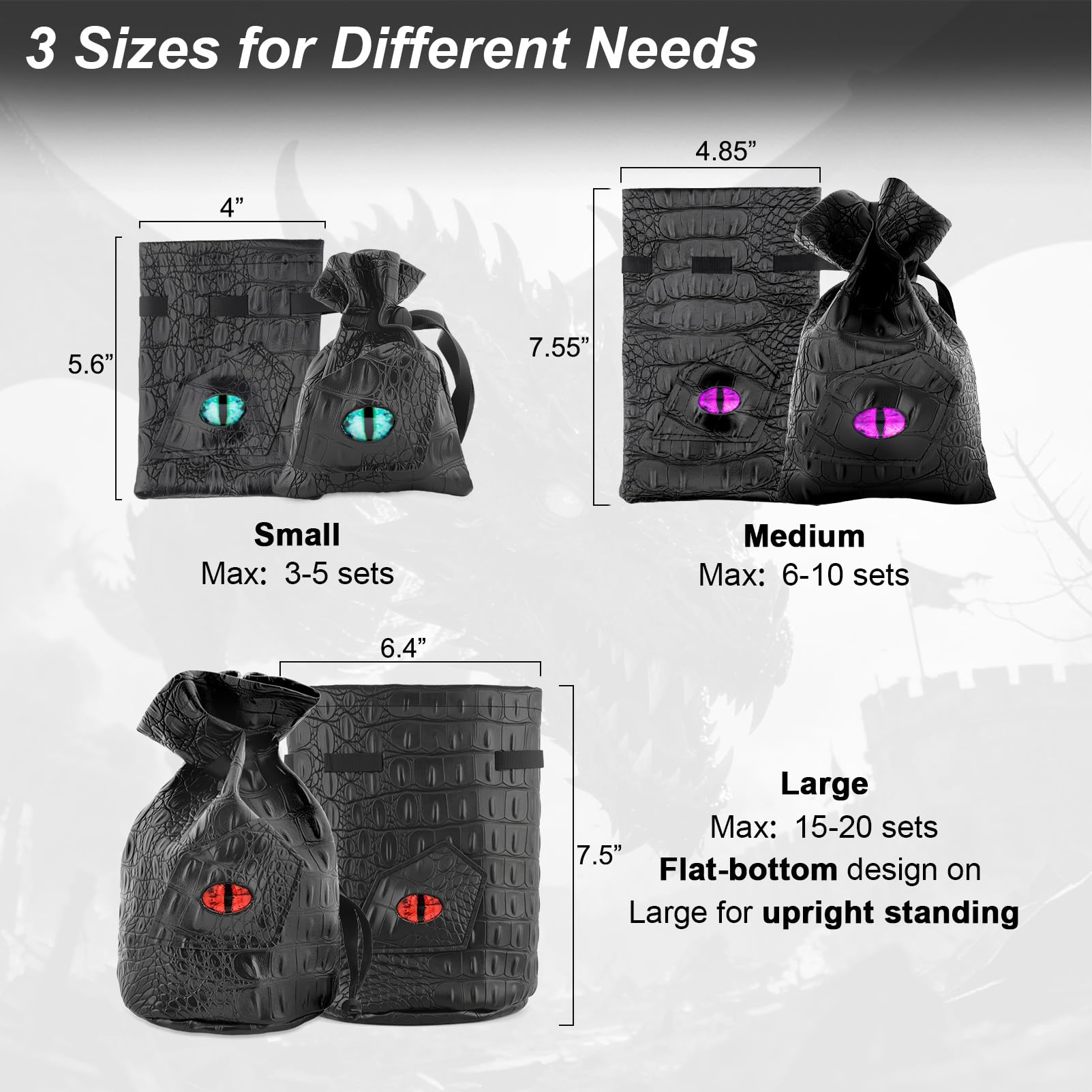 Haxtec Sac à dés dragon en cuir synthétique avec œil de dragon 3D, petit sac à cordon de serrage pour donjons et dragons, cadeau D&D pour les amateurs de dragons, brevet D893867
